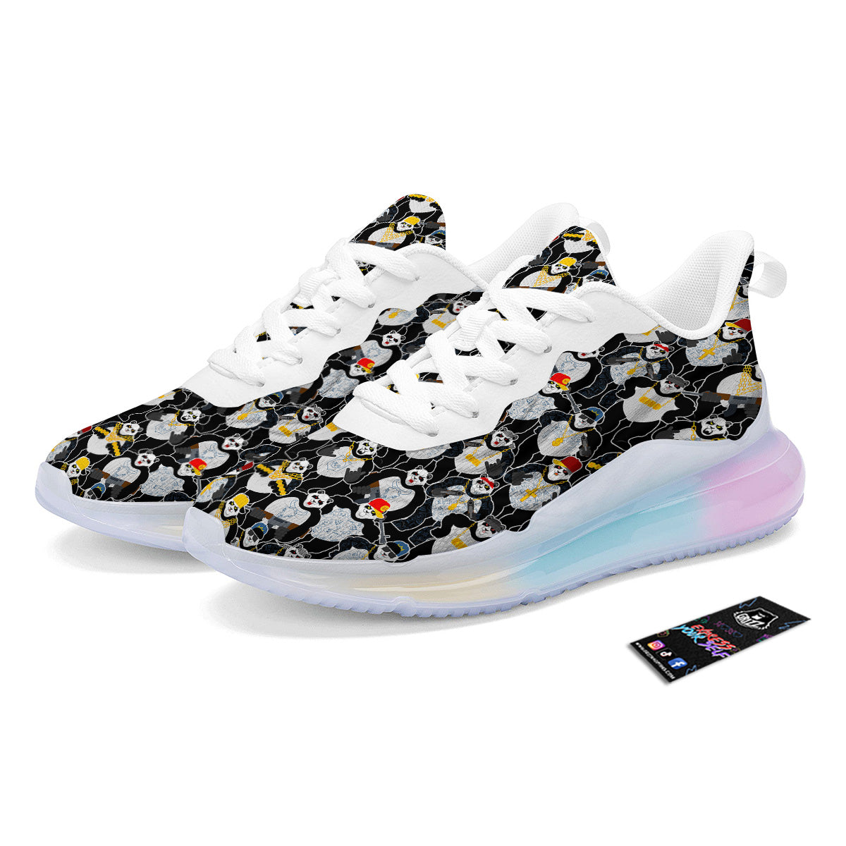 Panda Gangster Gang Print Pattern Running Sneakers-grizzshop