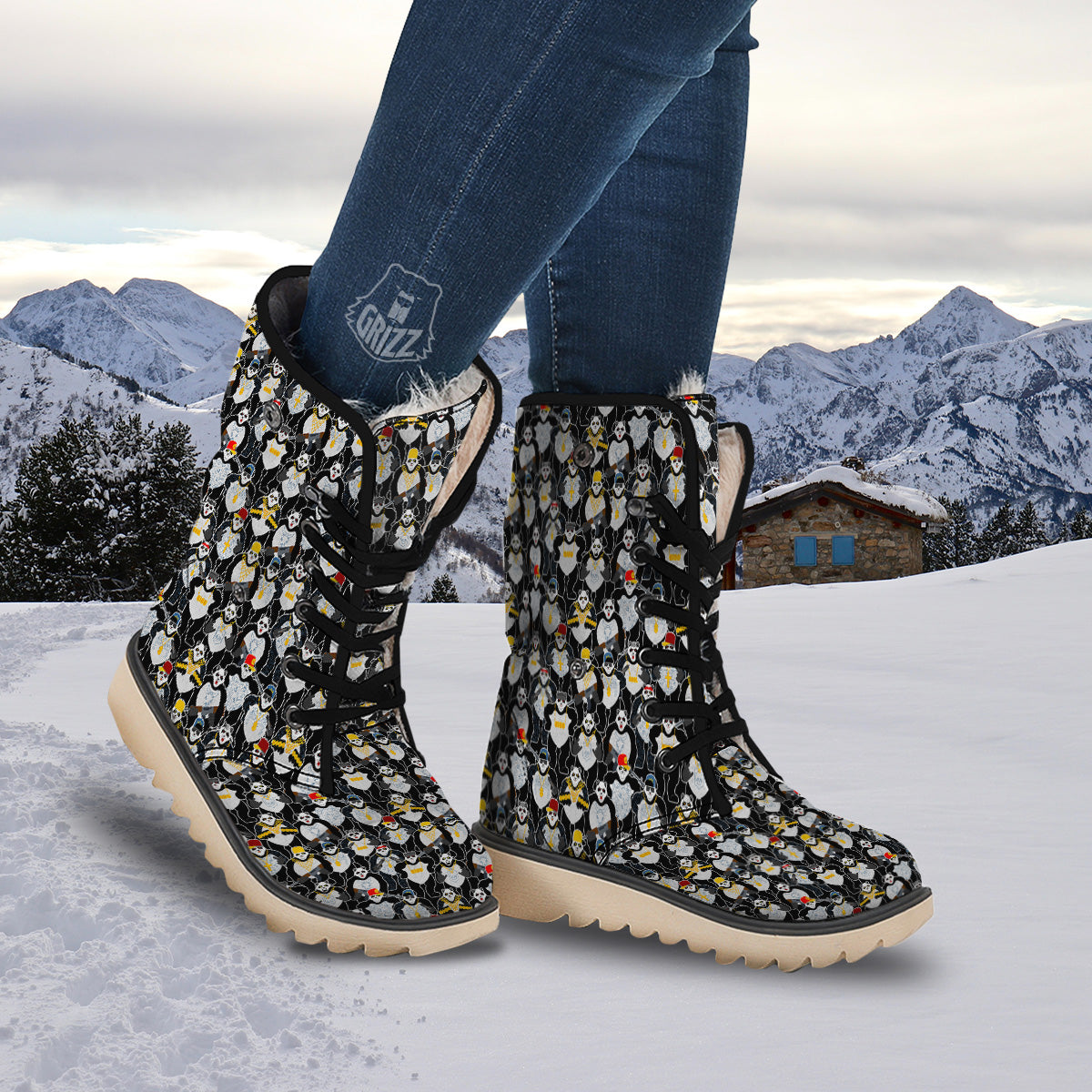 Panda Gangster Gang Print Pattern Snow Boots-grizzshop