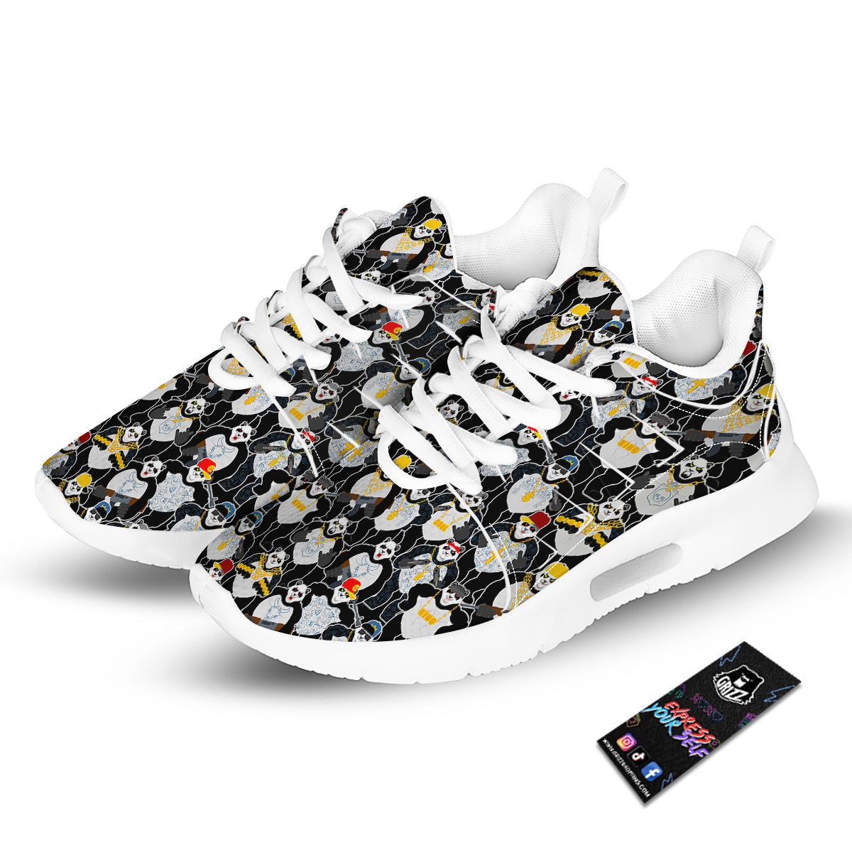 Panda Gangster Gang Print Pattern Tennis Shoes-grizzshop