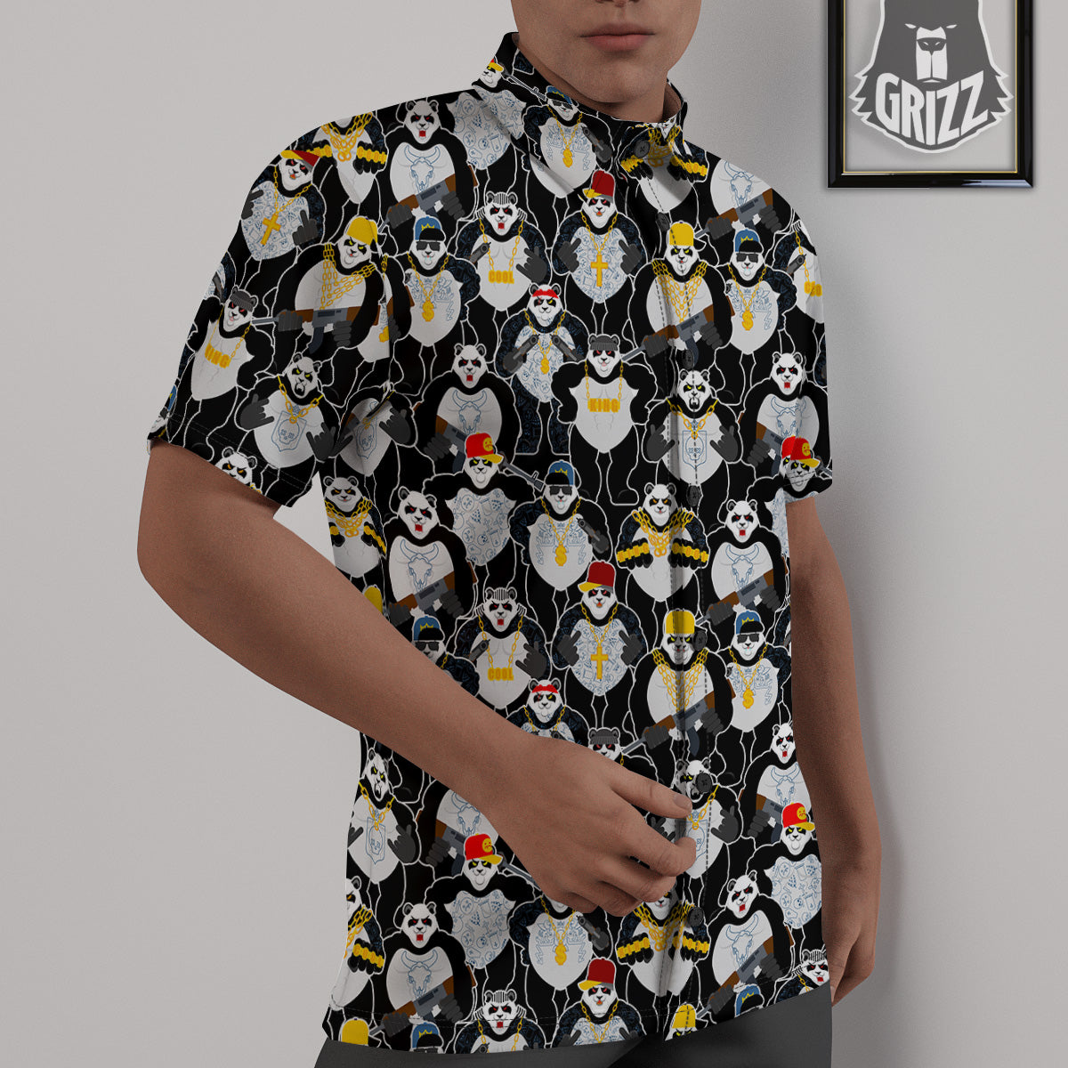 Panda Gangster Gang Print Pattern Untucked Shirts-grizzshop
