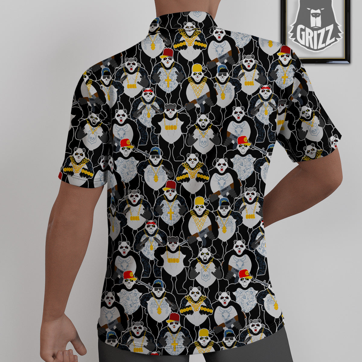 Panda Gangster Gang Print Pattern Untucked Shirts-grizzshop