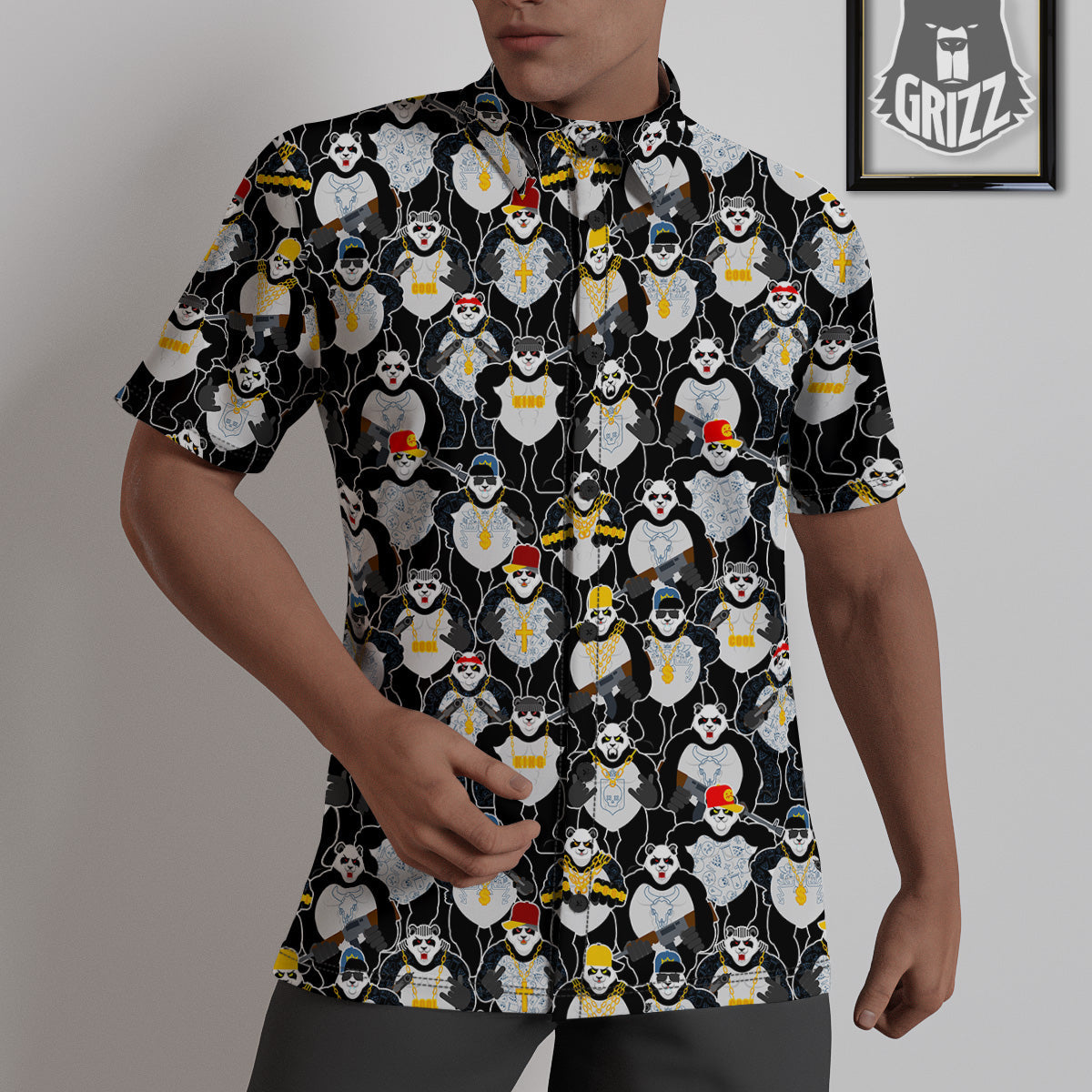 Panda Gangster Gang Print Pattern Untucked Shirts-grizzshop