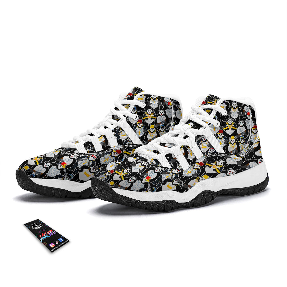 Panda Gangster Gang Print Pattern White Bball Shoes-grizzshop