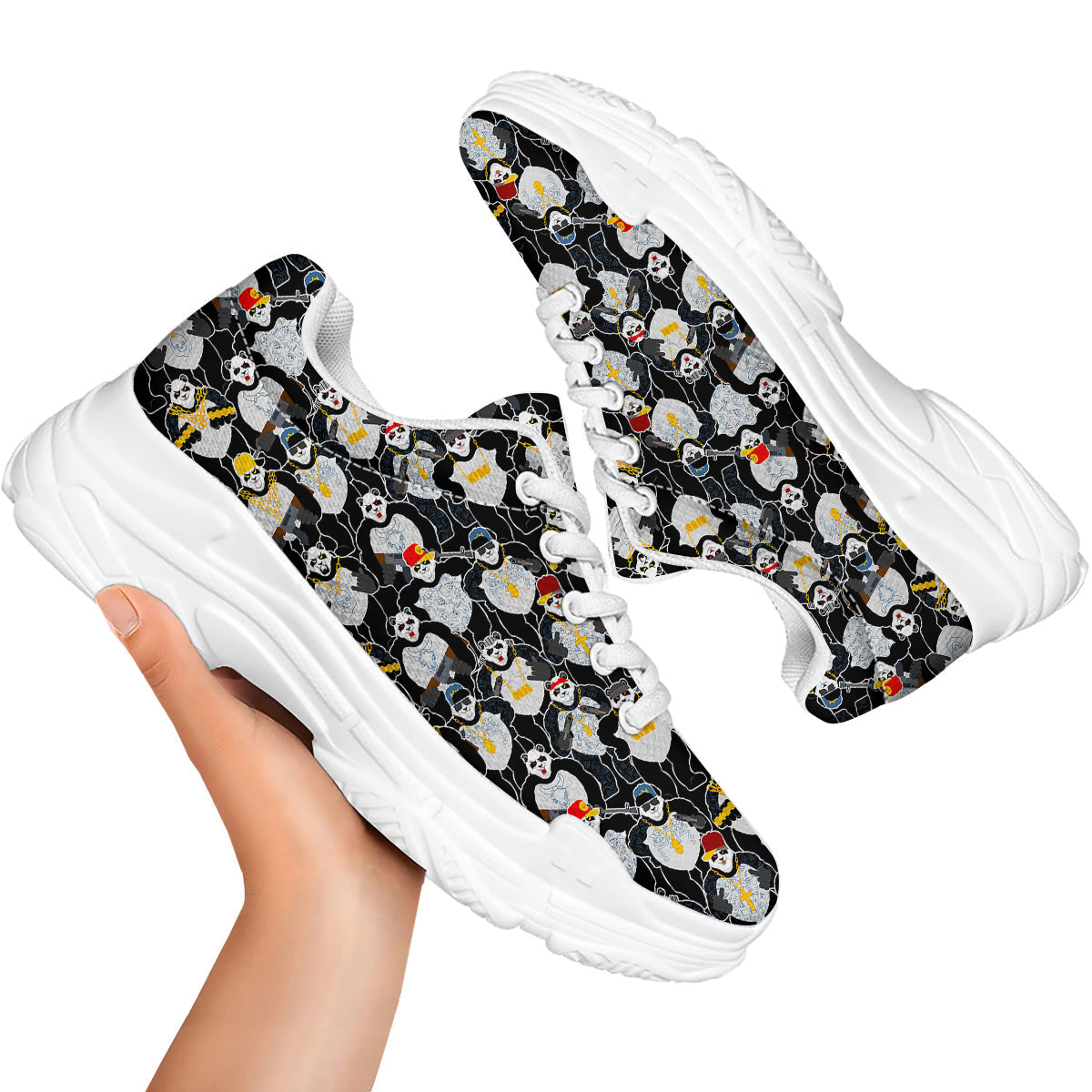 Panda Gangster Gang Print Pattern White Chunky Shoes-grizzshop