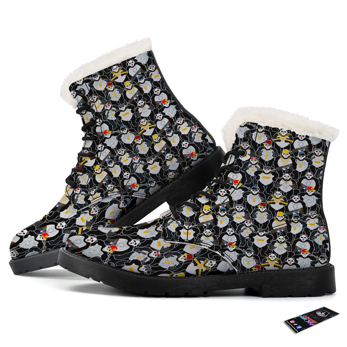 Panda Gangster Gang Print Pattern Winter Boots-grizzshop