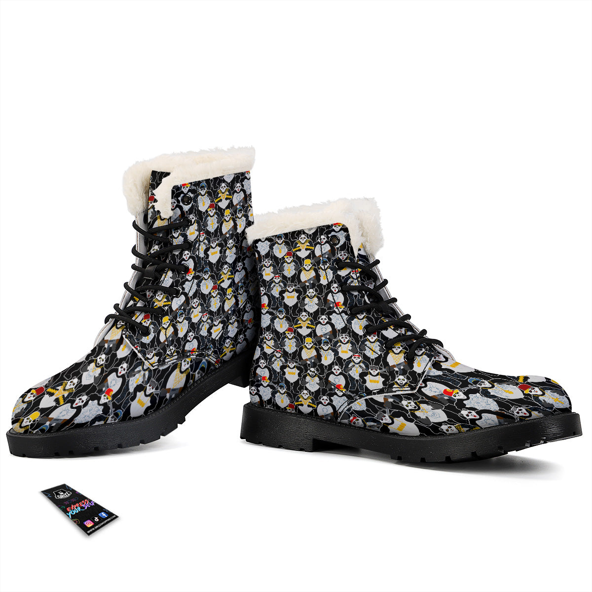 Panda Gangster Gang Print Pattern Winter Boots-grizzshop