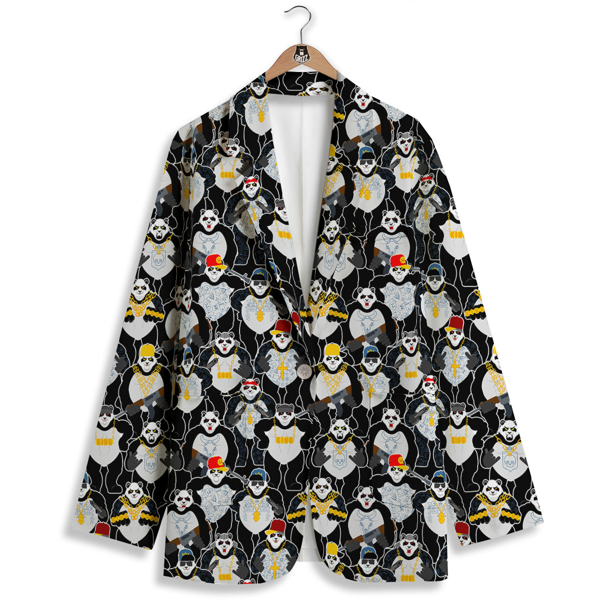 Panda Gangster Gang Print Pattern Women's Blazer-grizzshop