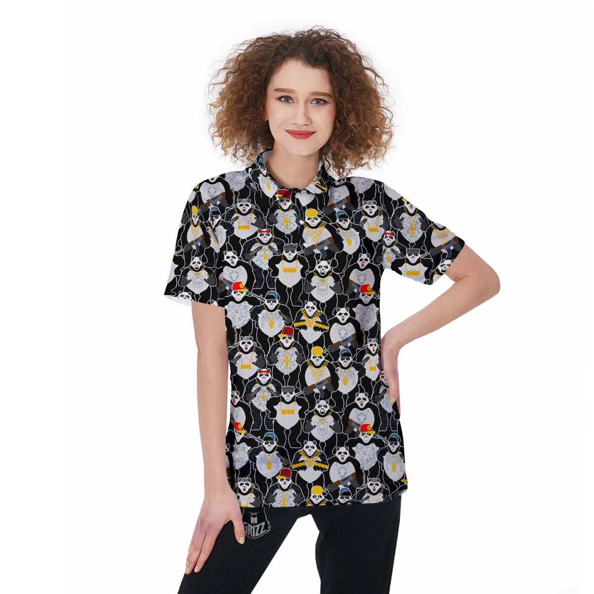 Panda Gangster Gang Print Pattern Women's Golf Shirts-grizzshop
