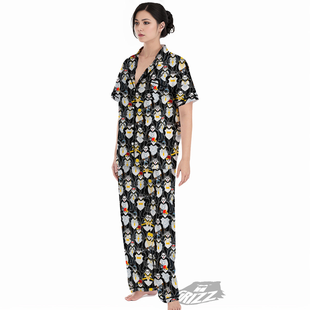 Panda Gangster Gang Print Pattern Women's Pajamas Set-grizzshop