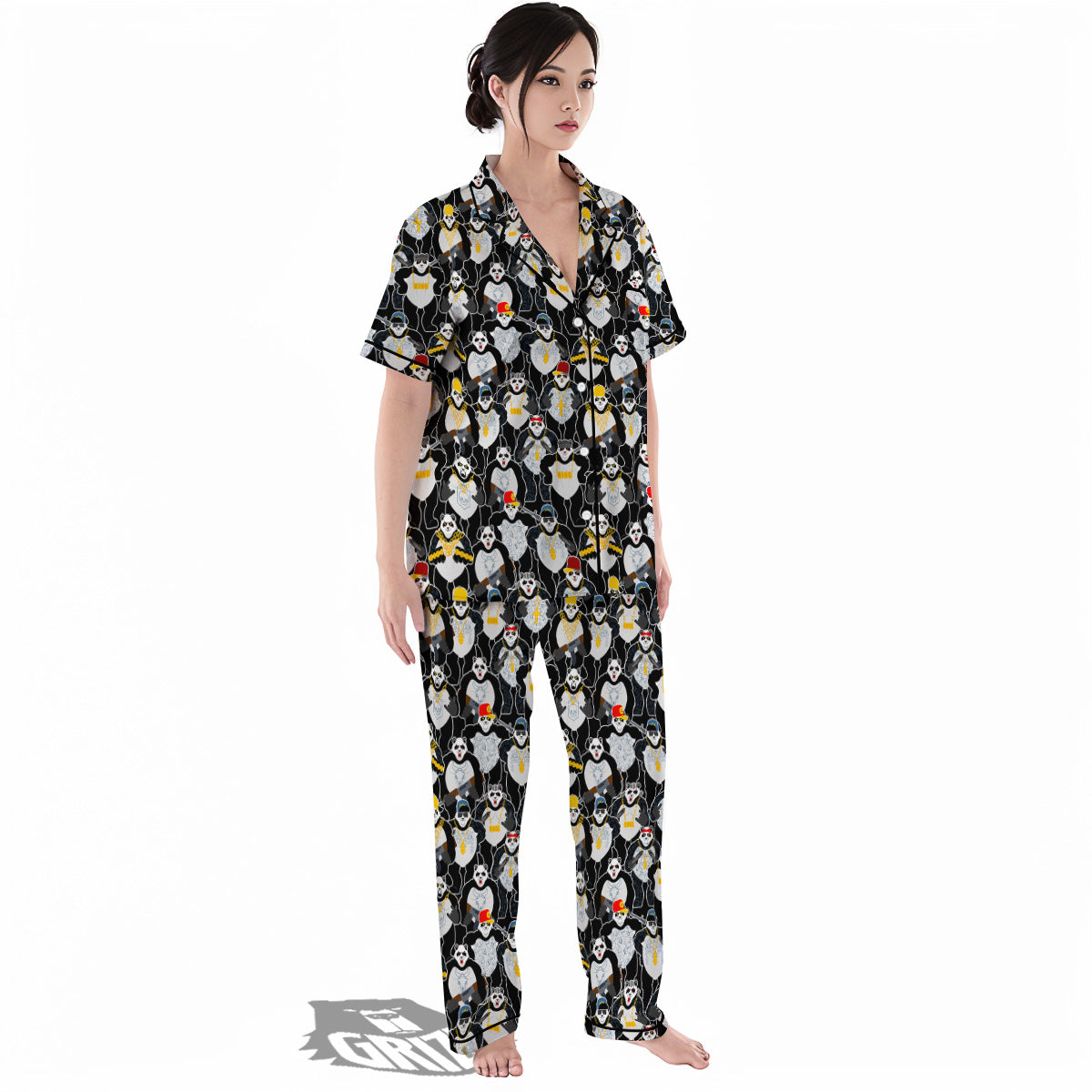 Panda Gangster Gang Print Pattern Women's Pajamas Set-grizzshop
