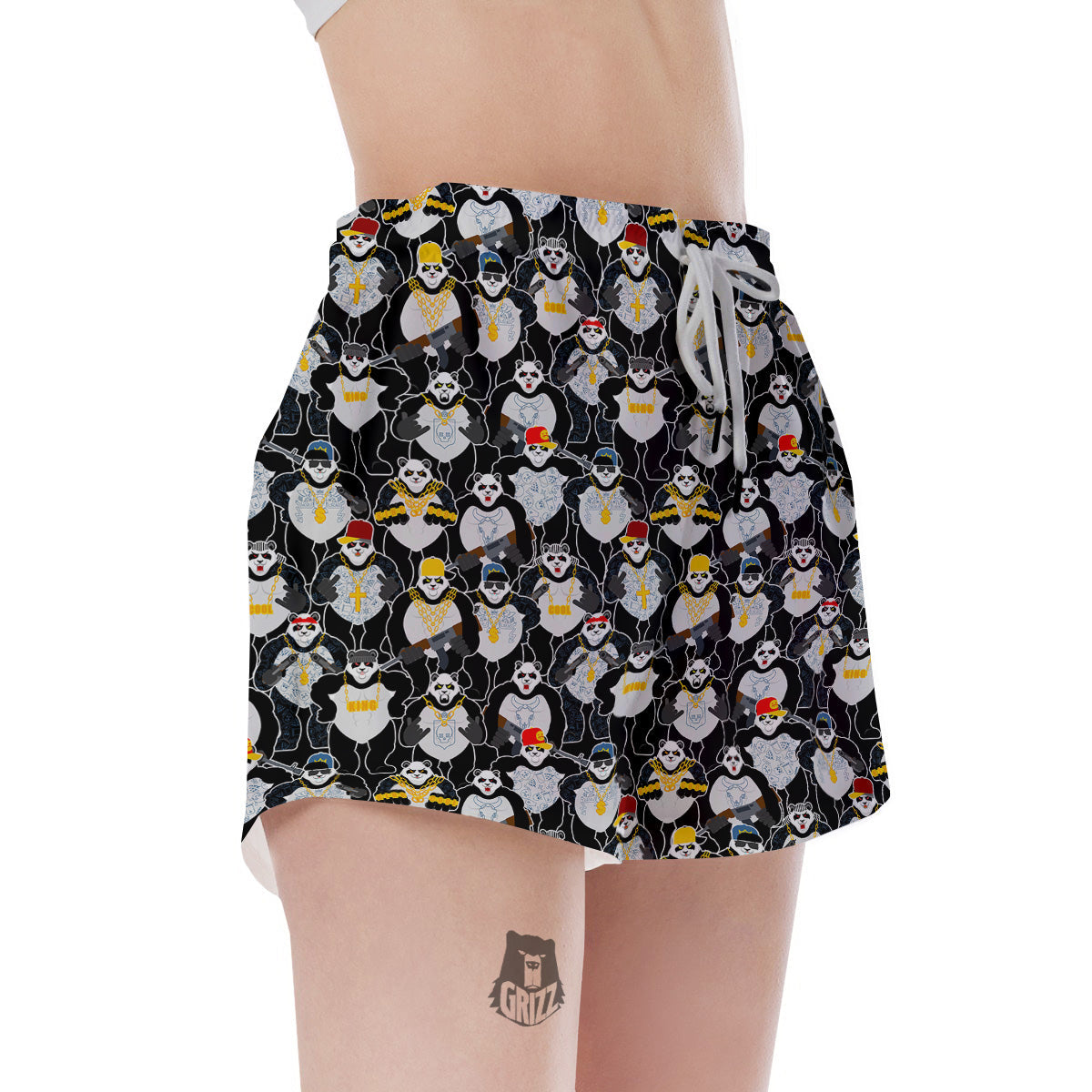 Panda Gangster Gang Print Pattern Women's Shorts-grizzshop