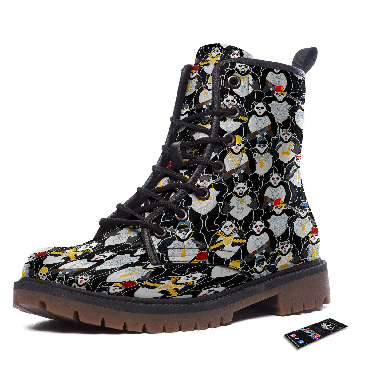 Panda Gangster Gang Print Pattern Work Boots-grizzshop