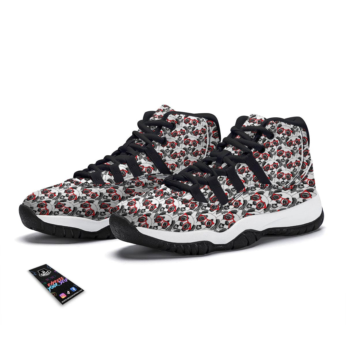 Panda Red Glasses Pattern Print Black Bball Shoes-grizzshop