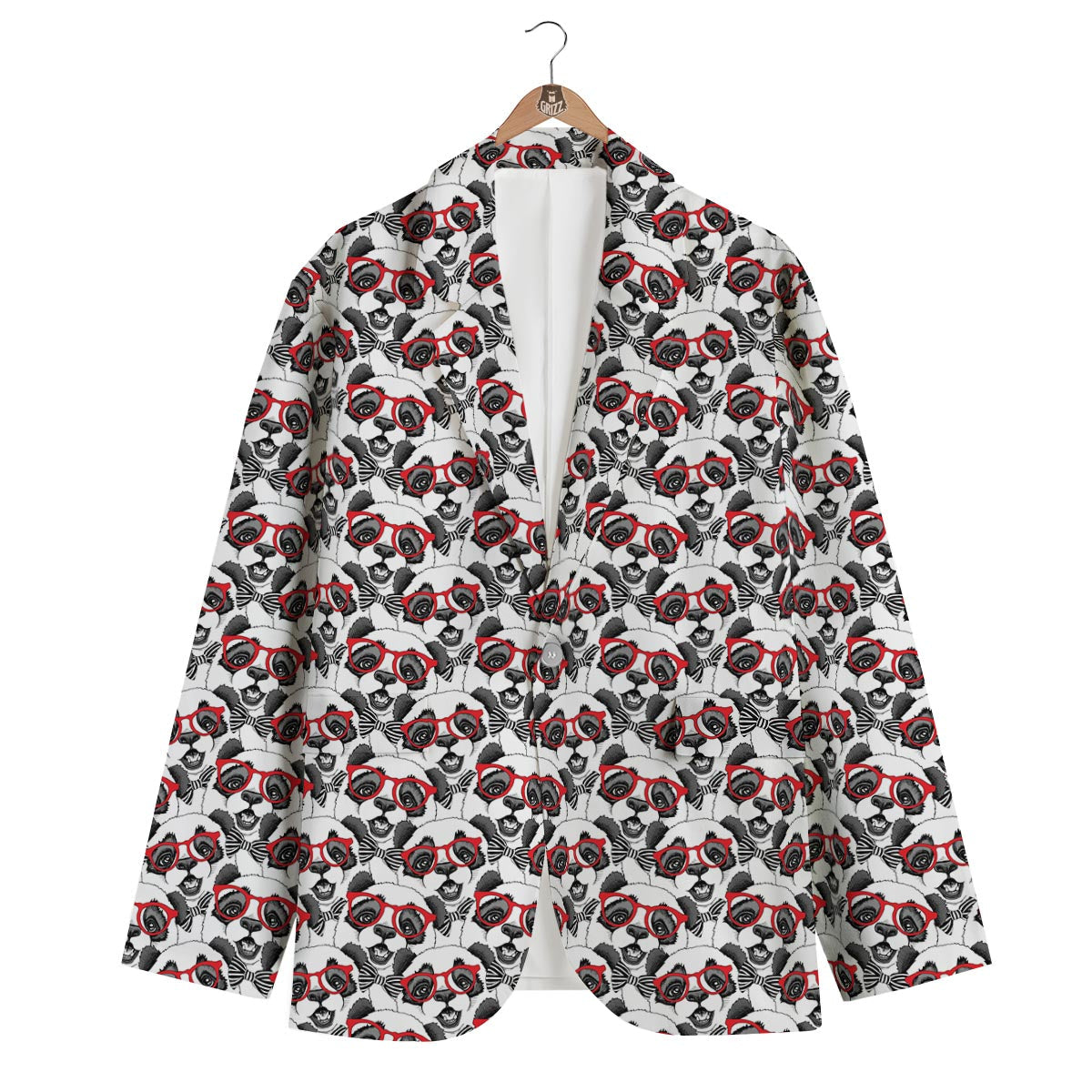 Panda Red Glasses Pattern Print Men's Blazer-grizzshop