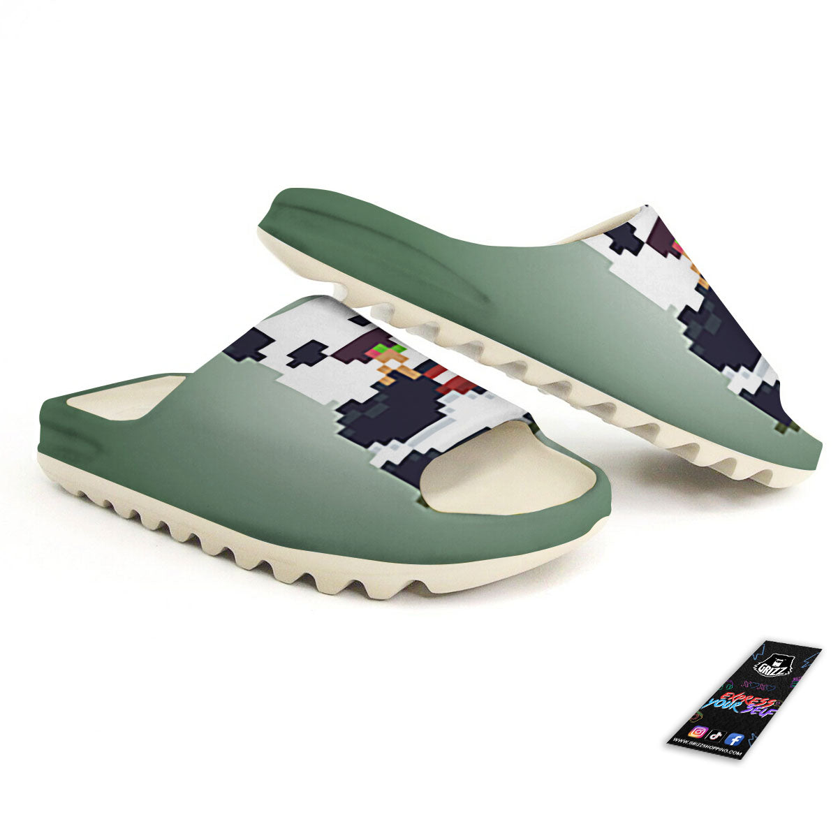 Panda 8-Bit Pixel Print Sandals-grizzshop