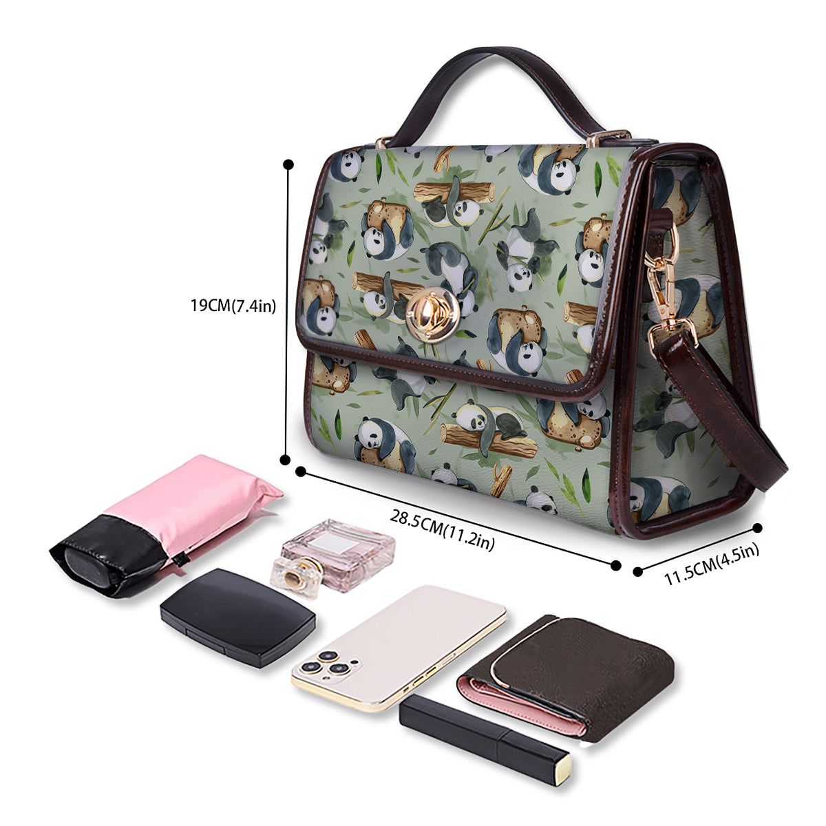 Panda Bear Watercolor Print Pattern Women's Satchel Bag
