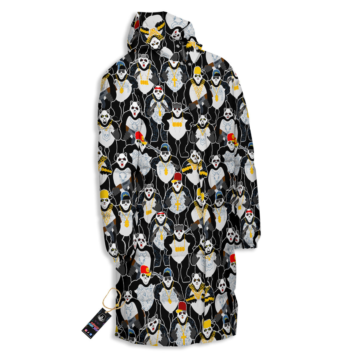 Panda Gangster Gang Print Pattern Long Down Jacket