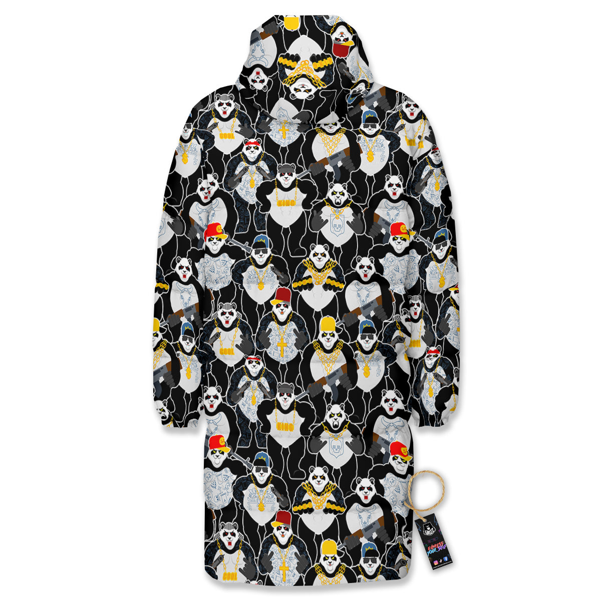 Panda Gangster Gang Print Pattern Long Down Jacket