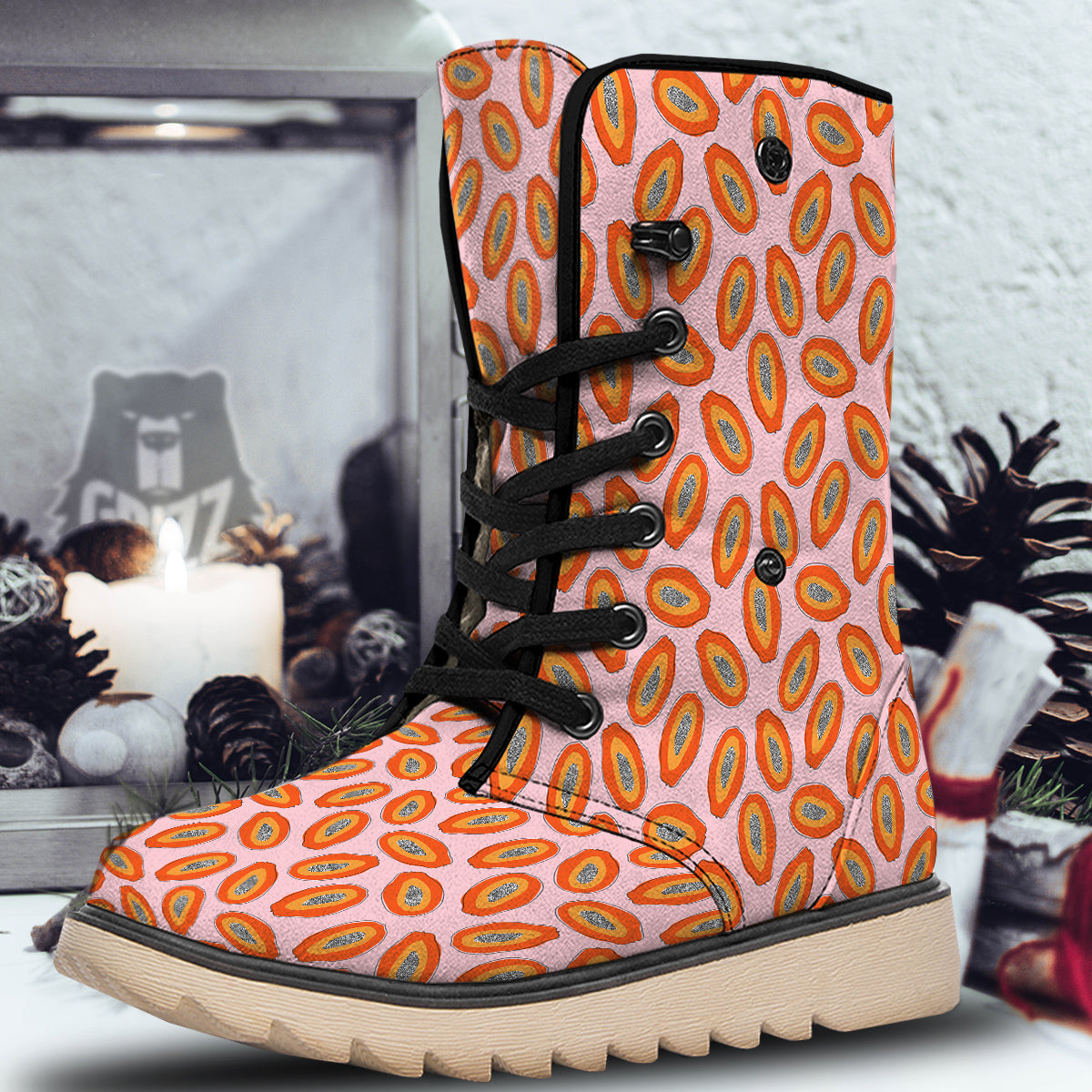 Papaya Cute Print Pattern Snow Boots-grizzshop