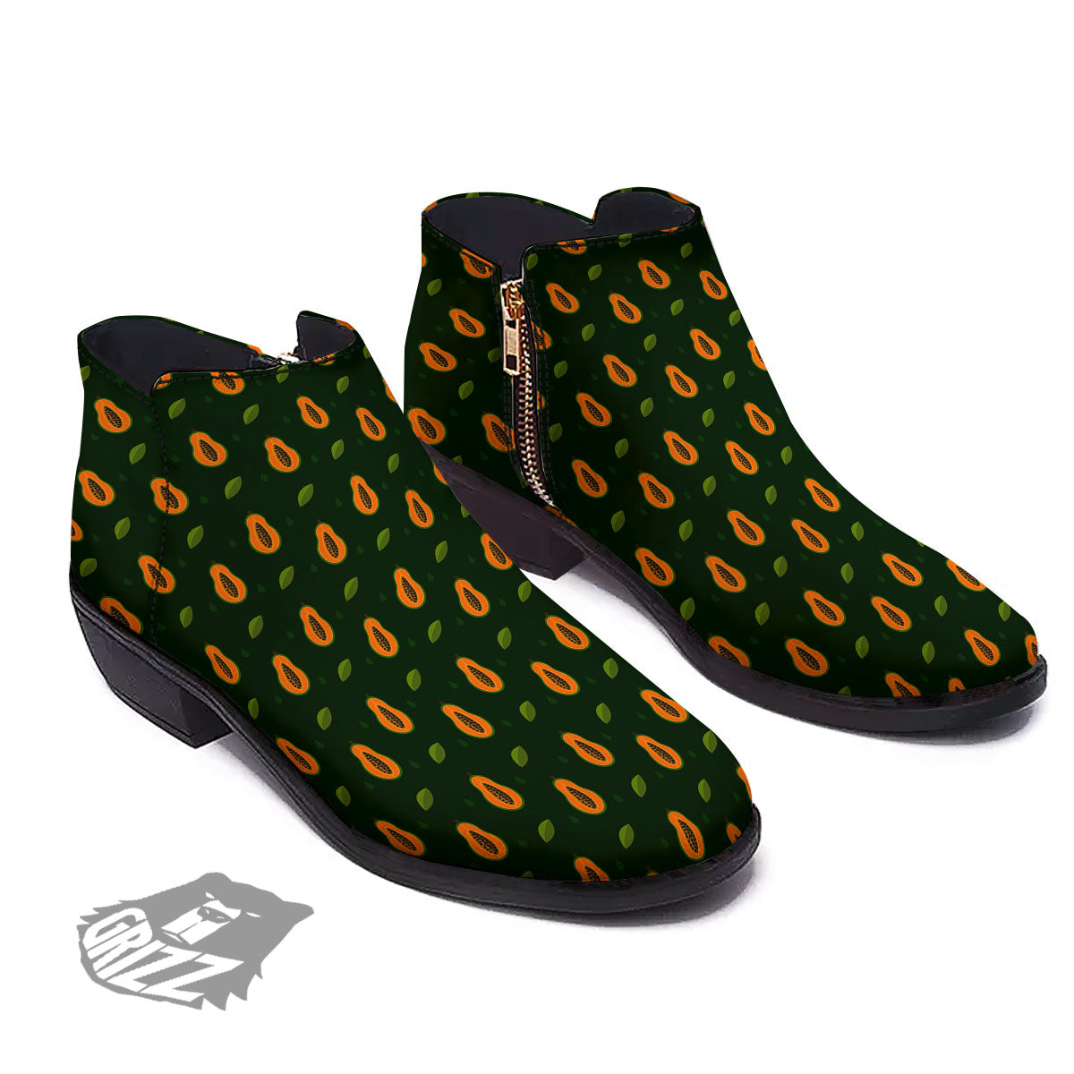 Papaya Exotic Print Pattern Ankle Boots-grizzshop