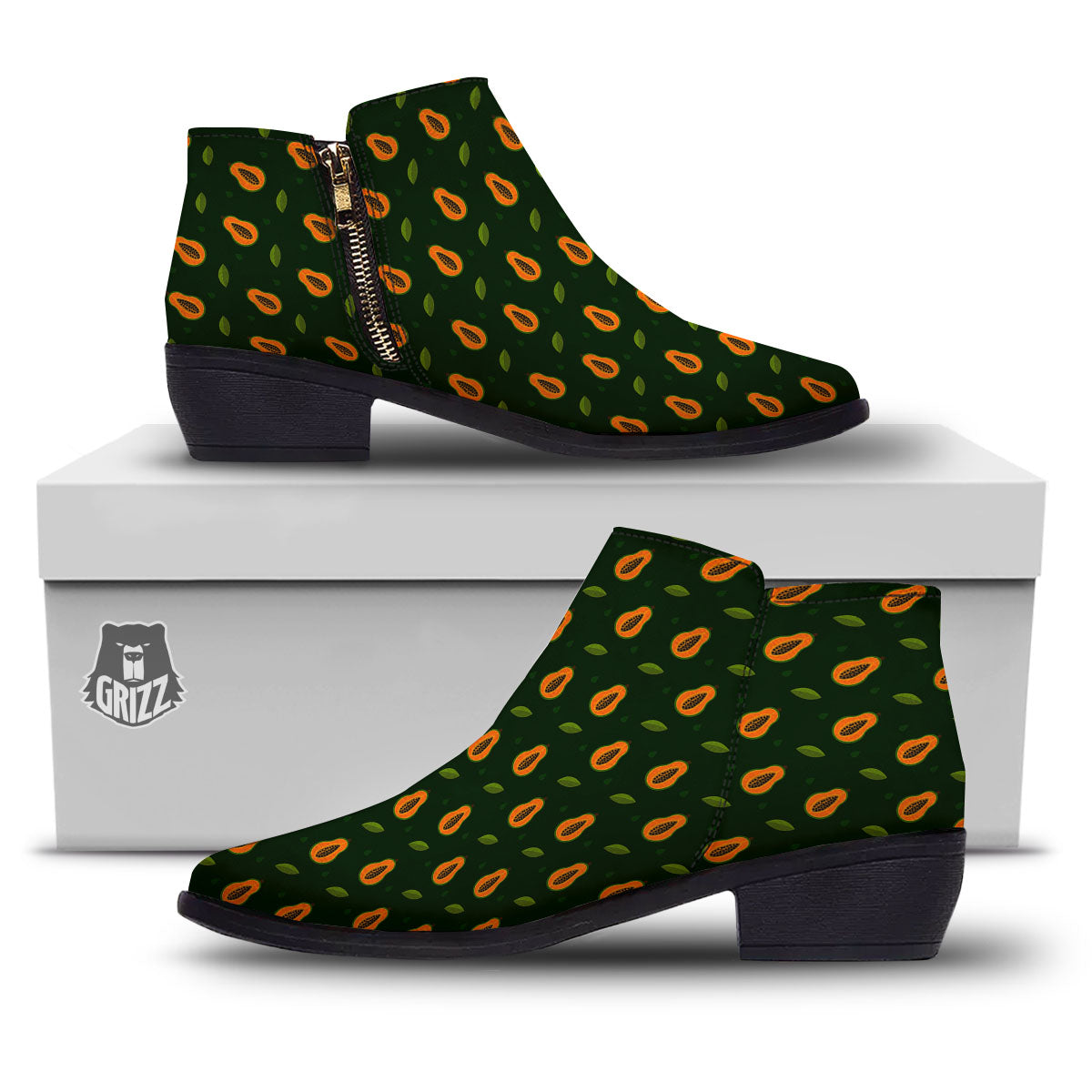 Papaya Exotic Print Pattern Ankle Boots-grizzshop