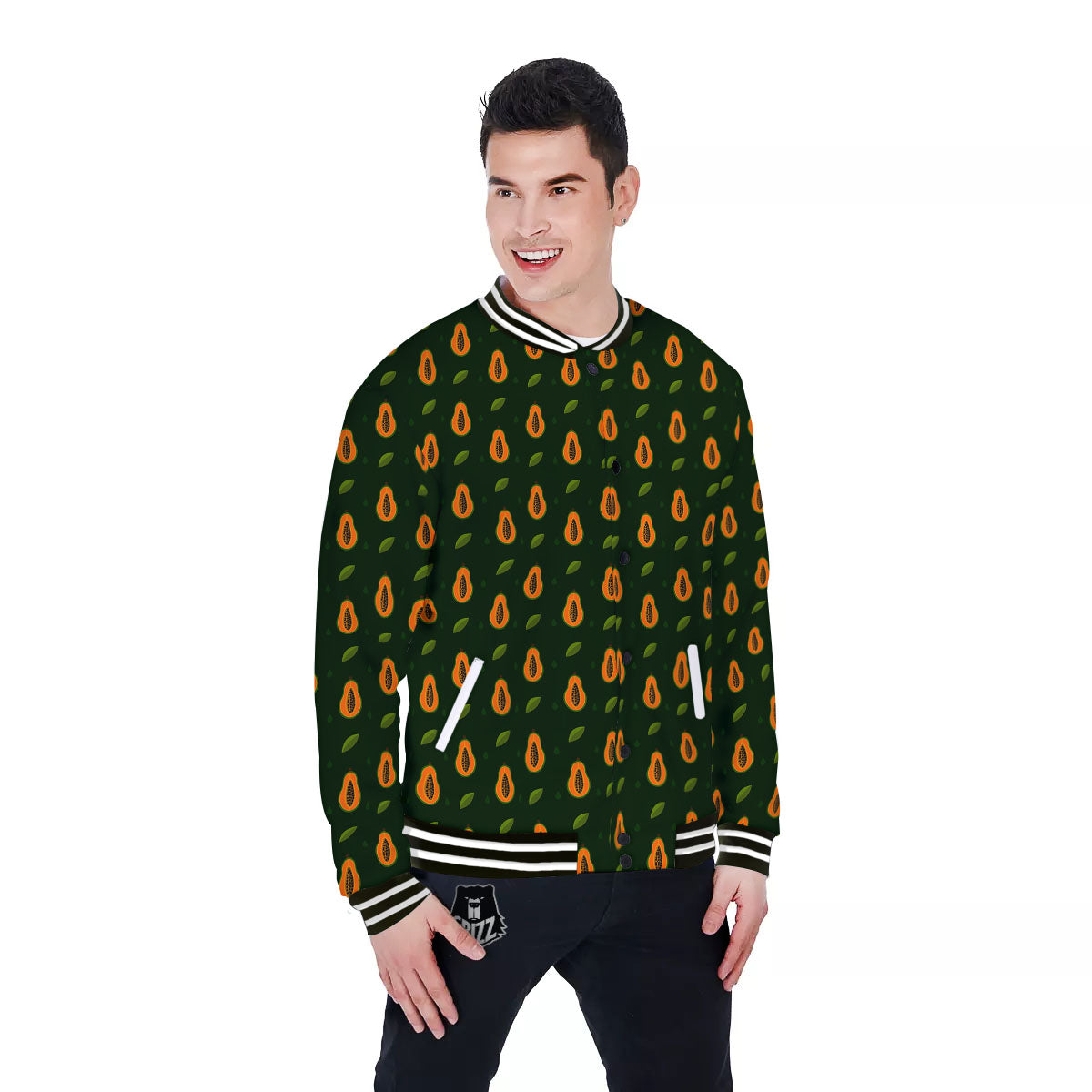 Papaya Exotic Print Pattern Baseball Jacket-grizzshop