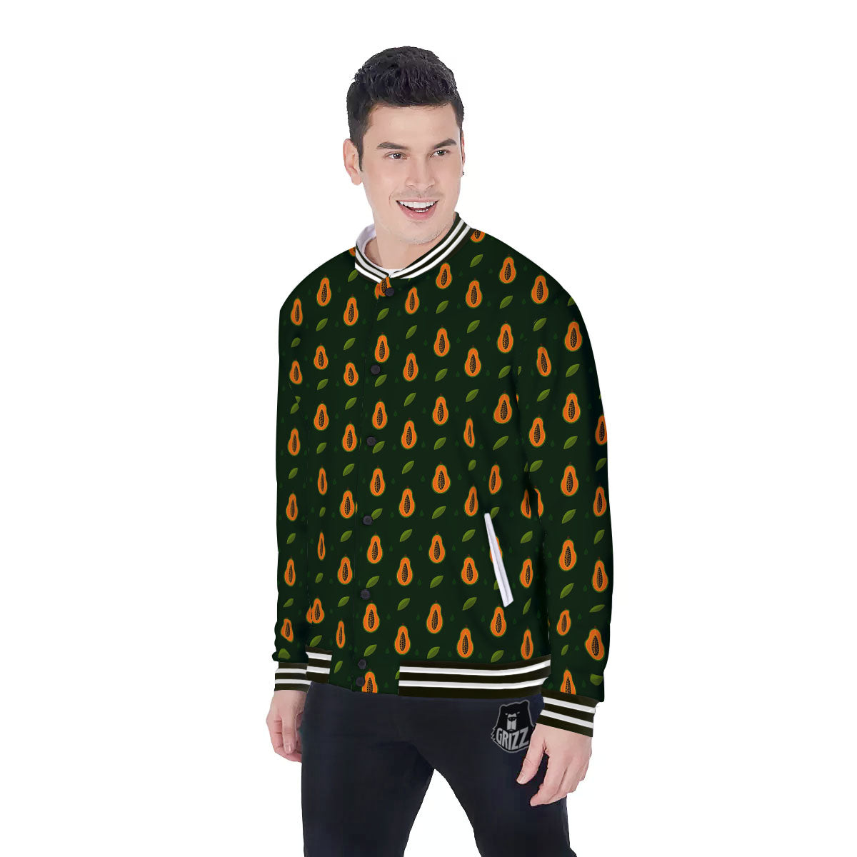 Papaya Exotic Print Pattern Baseball Jacket-grizzshop