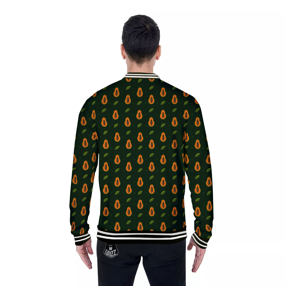 Papaya Exotic Print Pattern Baseball Jacket-grizzshop