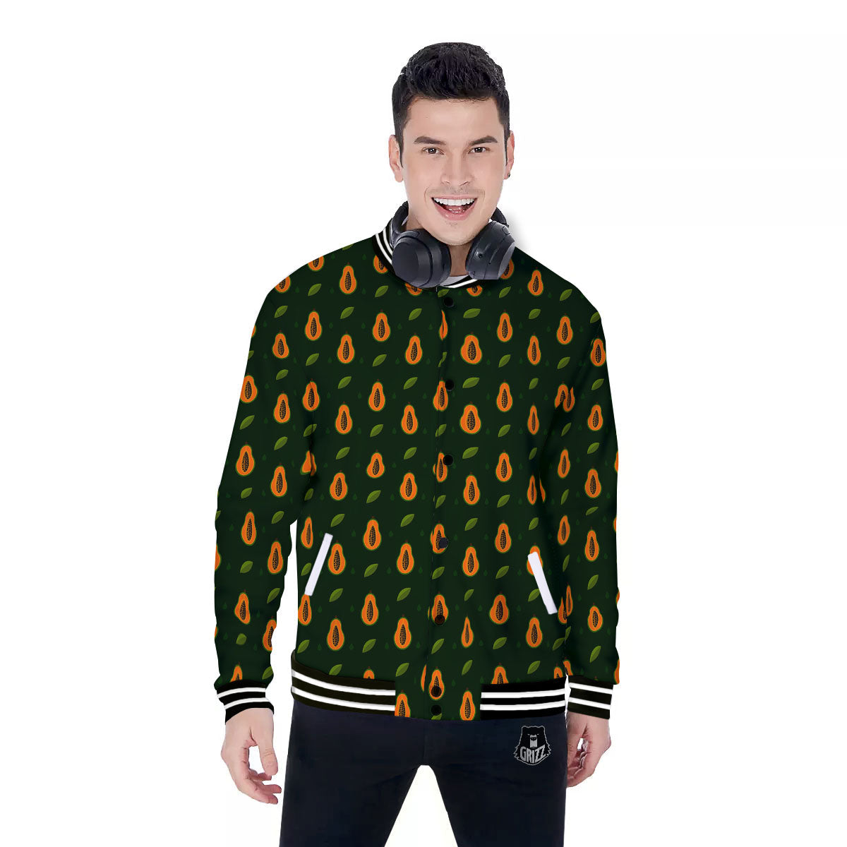 Papaya Exotic Print Pattern Baseball Jacket-grizzshop