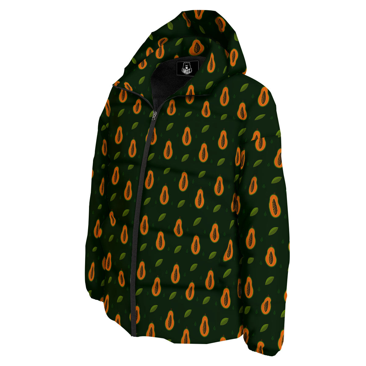 Papaya Exotic Print Pattern Down Jacket-grizzshop