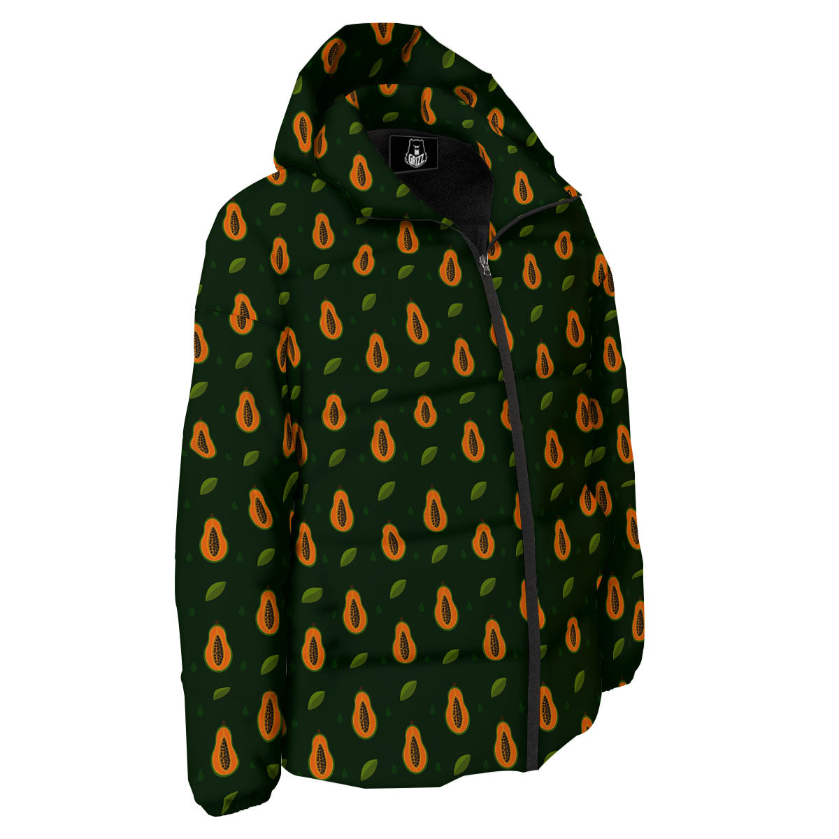 Papaya Exotic Print Pattern Down Jacket-grizzshop