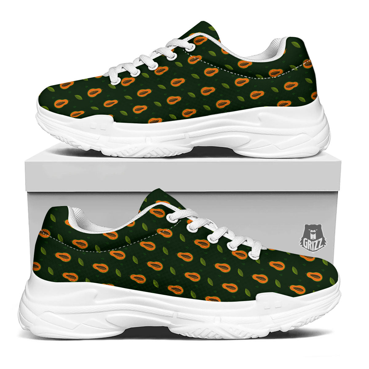 Papaya Exotic Print Pattern White Chunky Shoes-grizzshop