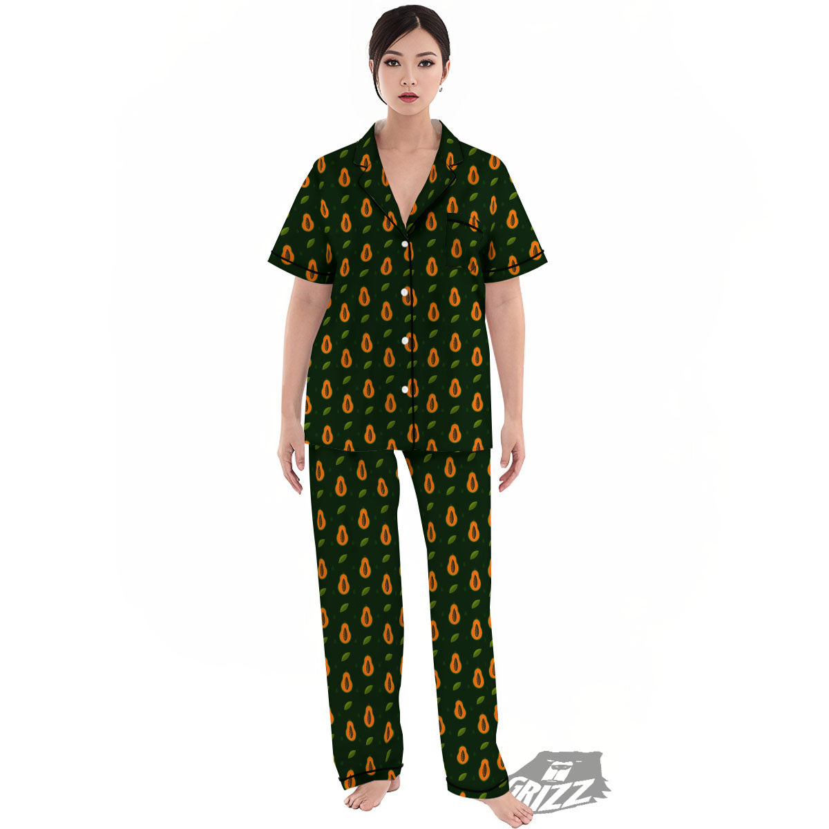 Papaya Exotic Print Pattern Women's Pajamas Set-grizzshop