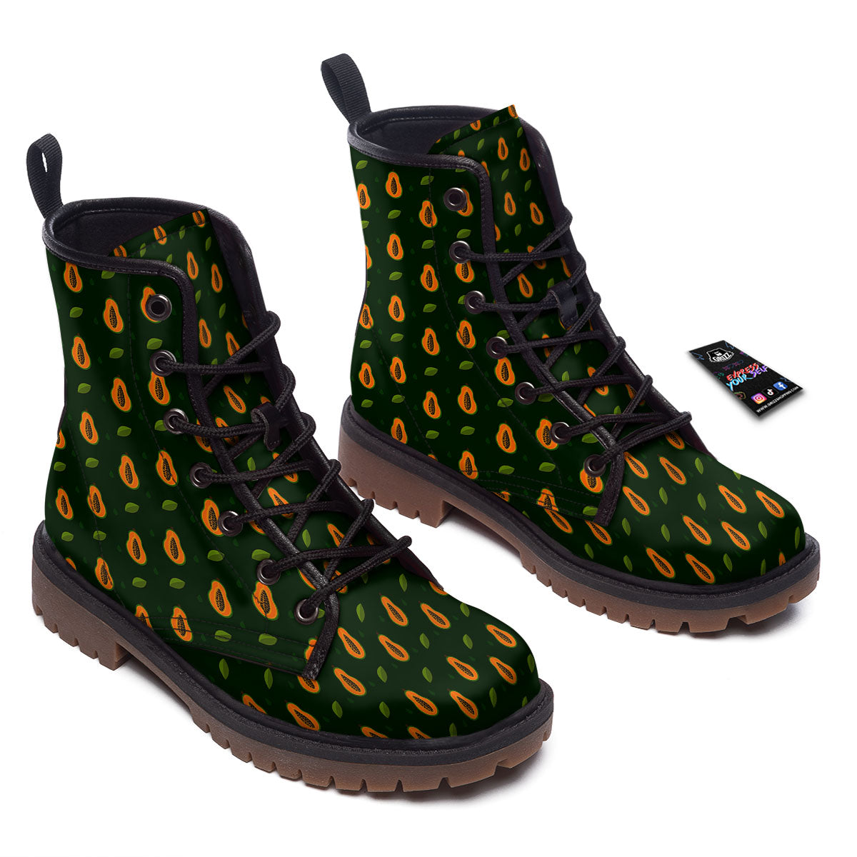 Papaya Exotic Print Pattern Work Boots-grizzshop