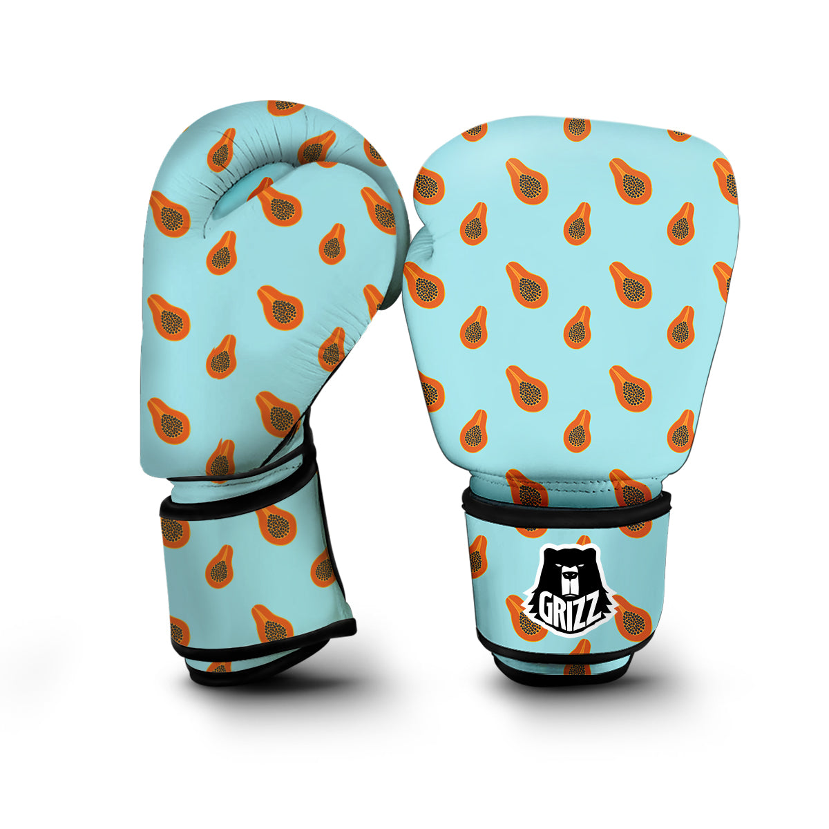 Papaya Striped Blue Print Pattern Boxing Gloves-grizzshop