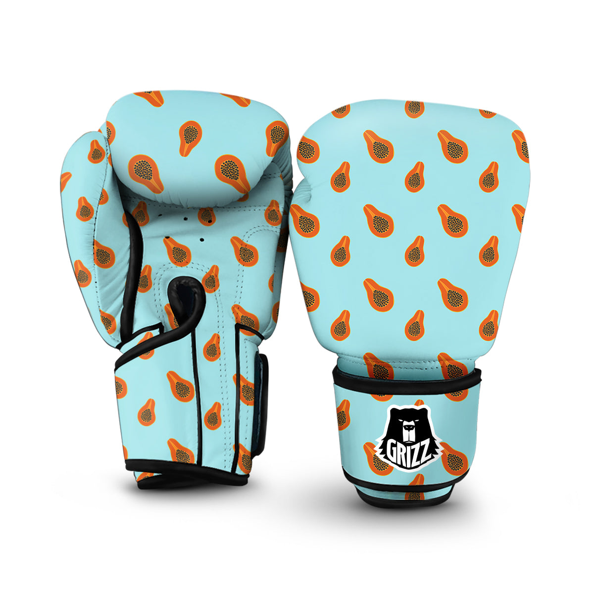 Papaya Striped Blue Print Pattern Boxing Gloves-grizzshop