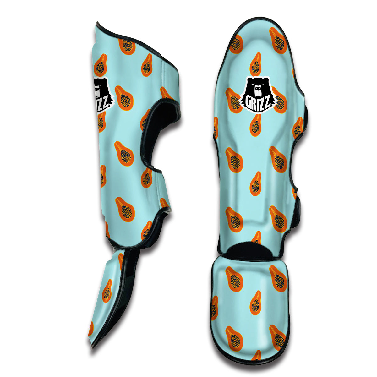 Papaya Striped Blue Print Pattern Muay Thai Shin Guards-grizzshop