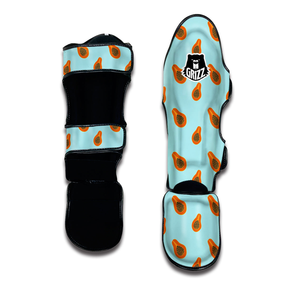 Papaya Striped Blue Print Pattern Muay Thai Shin Guards-grizzshop