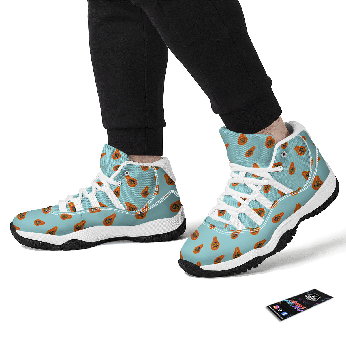Papaya Striped Blue Print Pattern White Bball Shoes-grizzshop