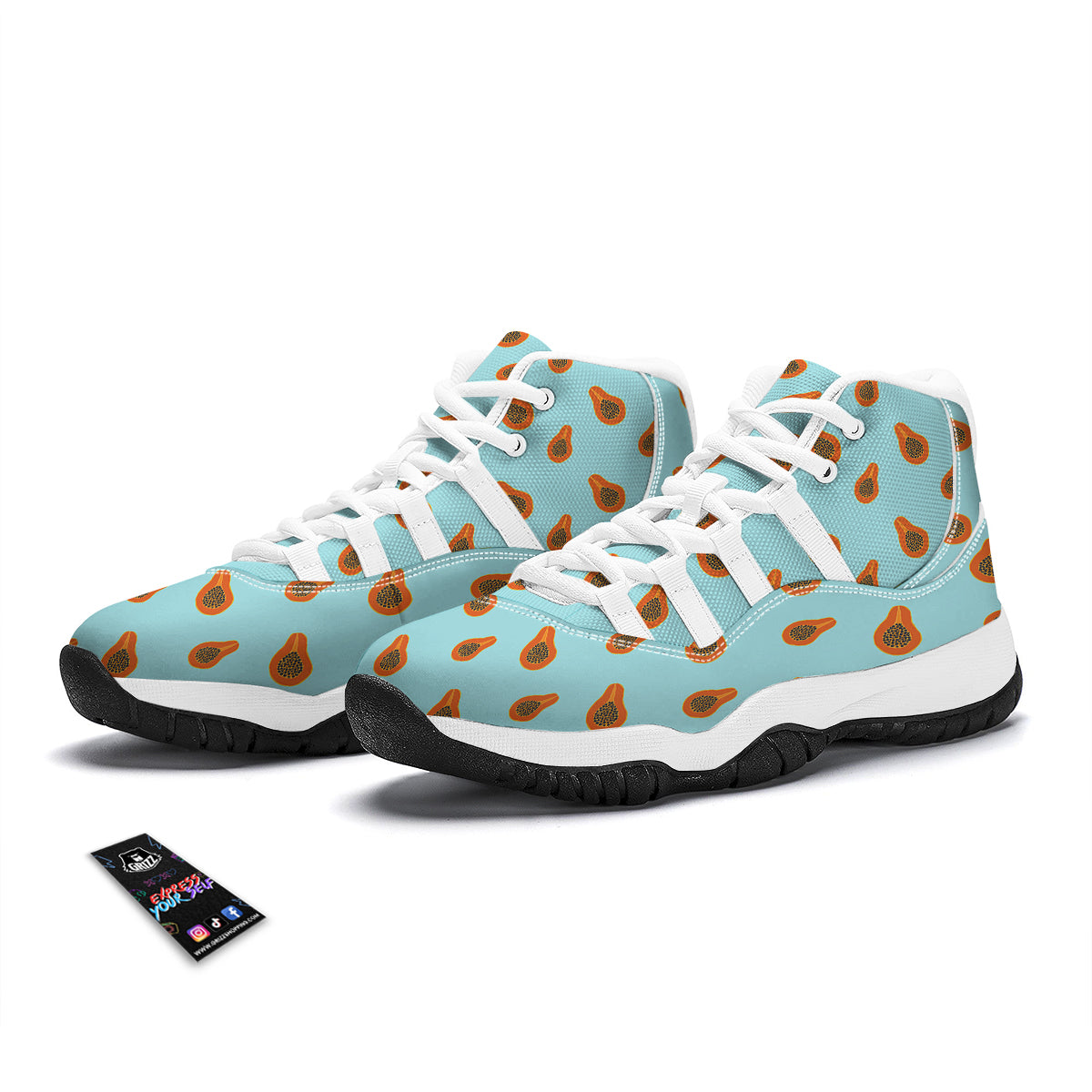 Papaya Striped Blue Print Pattern White Bball Shoes-grizzshop