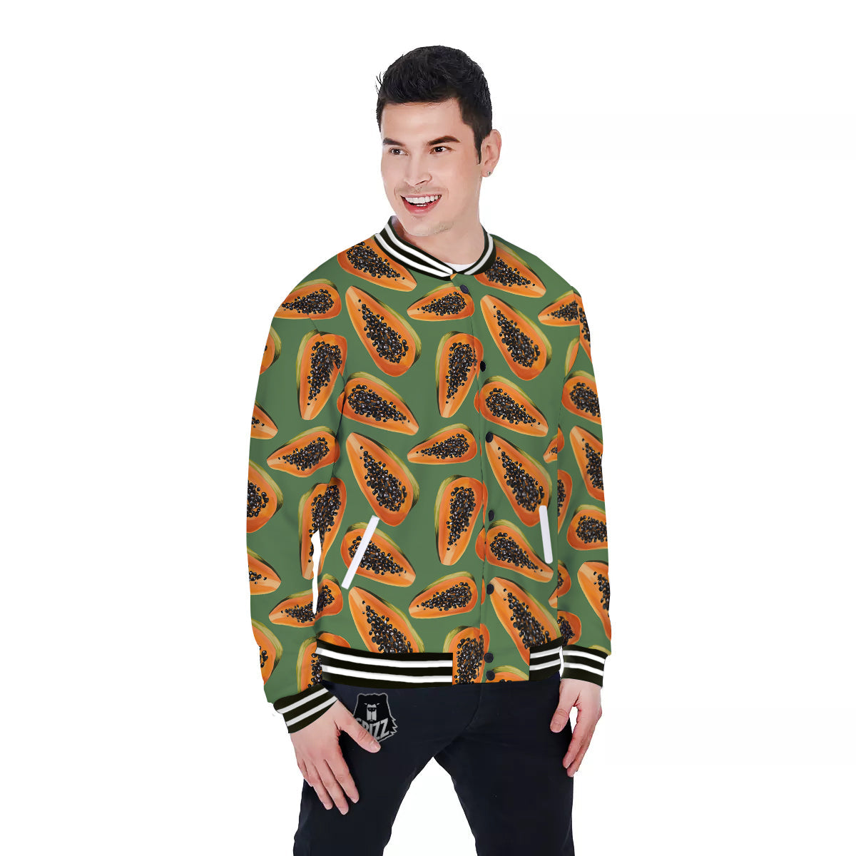 Papaya Tropical Print Pattern Baseball Jacket-grizzshop