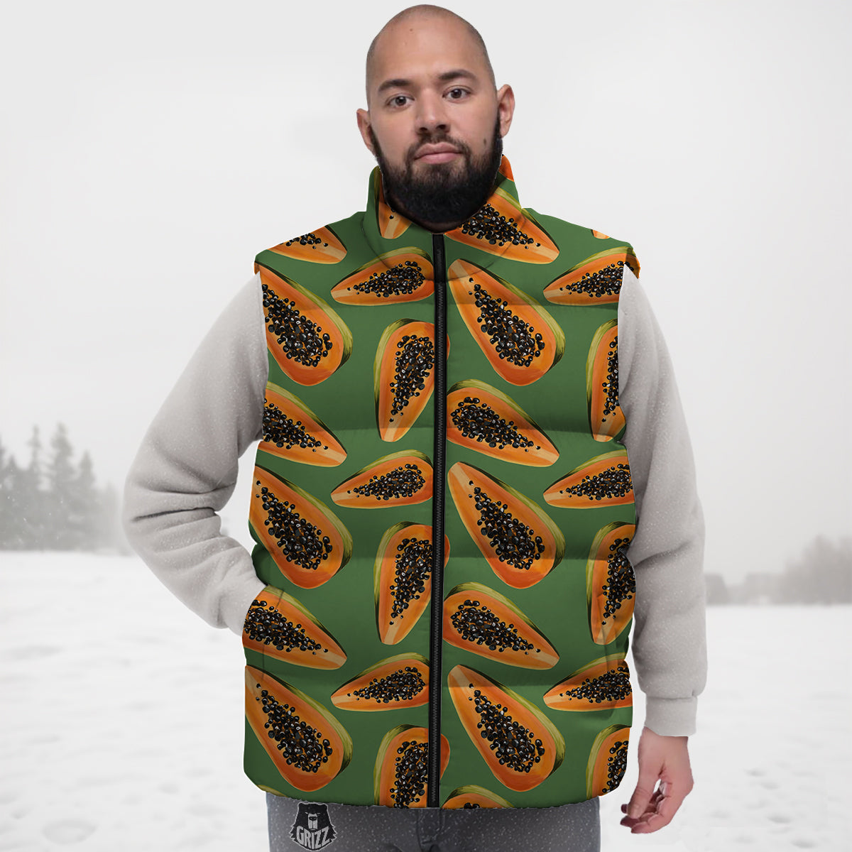 Papaya Tropical Print Pattern Down Vest-grizzshop