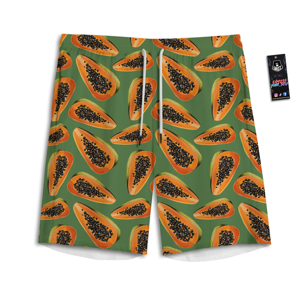 Papaya Tropical Print Pattern Men's Athletic Shorts-grizzshop