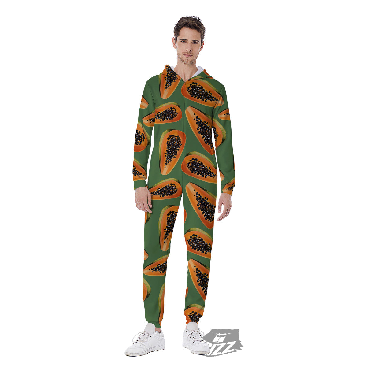Papaya Tropical Print Pattern Men's Jumpsuit-grizzshop