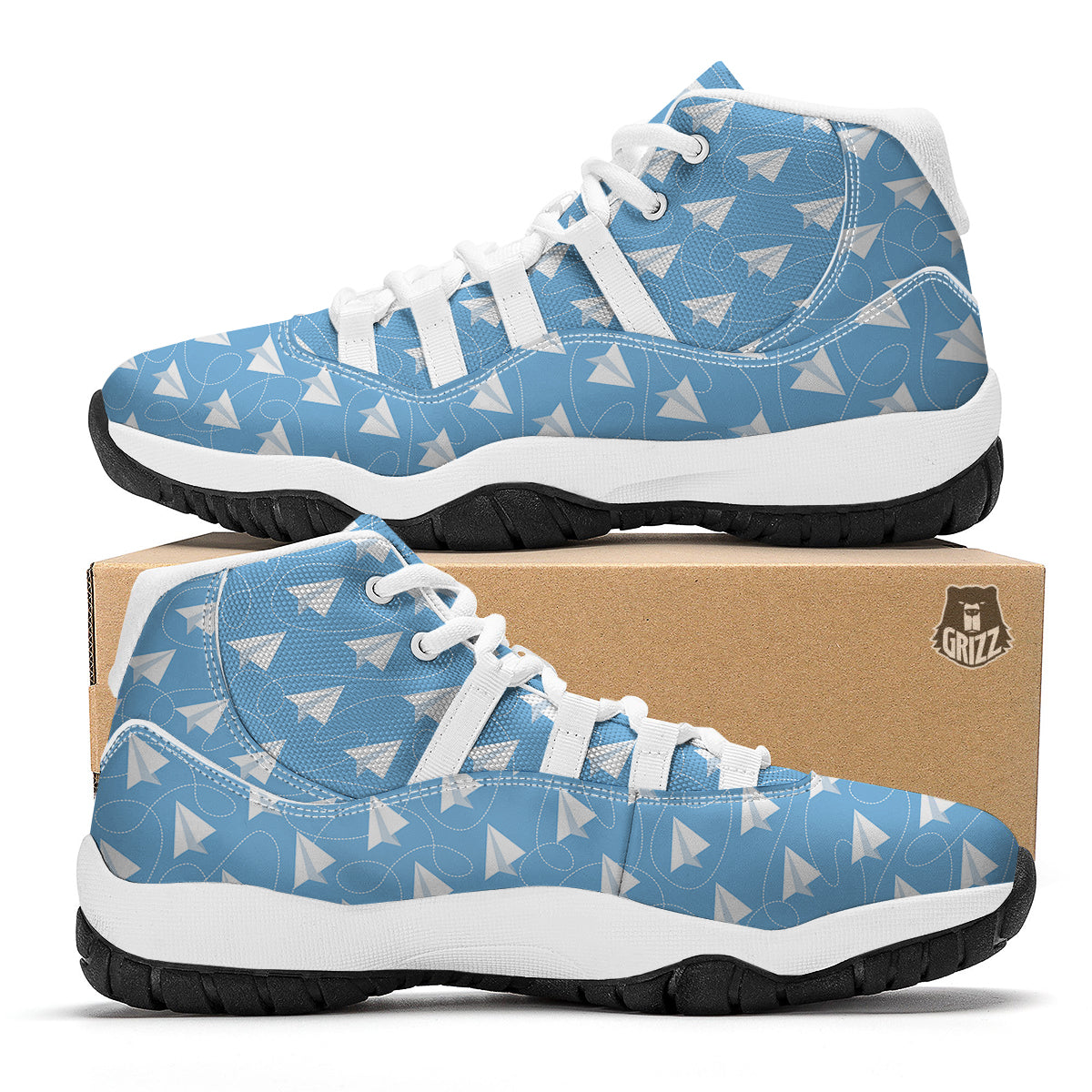 Paper Planes Flying Print Pattern White Bball Shoes-grizzshop