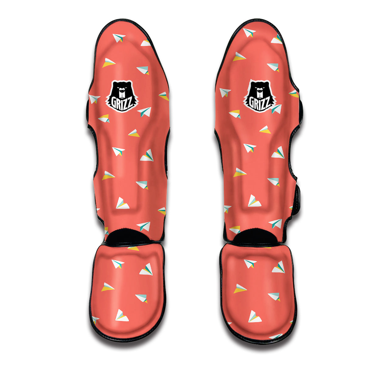 Paper Planes Pink Print Pattern Muay Thai Shin Guards-grizzshop