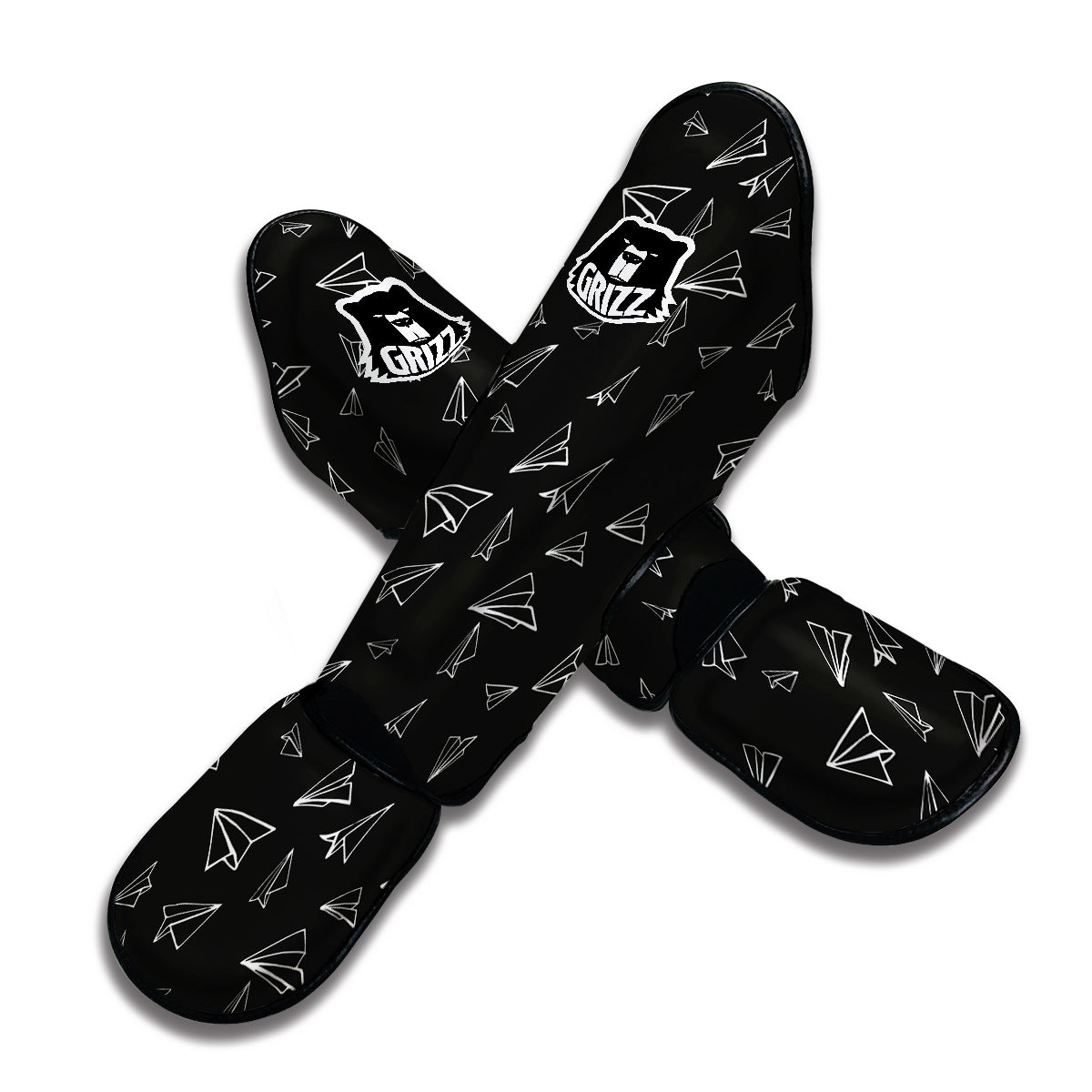 Paper Planes White And Black Print Pattern Muay Thai Shin Guards-grizzshop