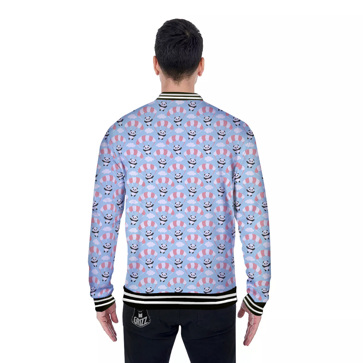 Parachute And Cute Panda Print Pattern Baseball Jacket-grizzshop