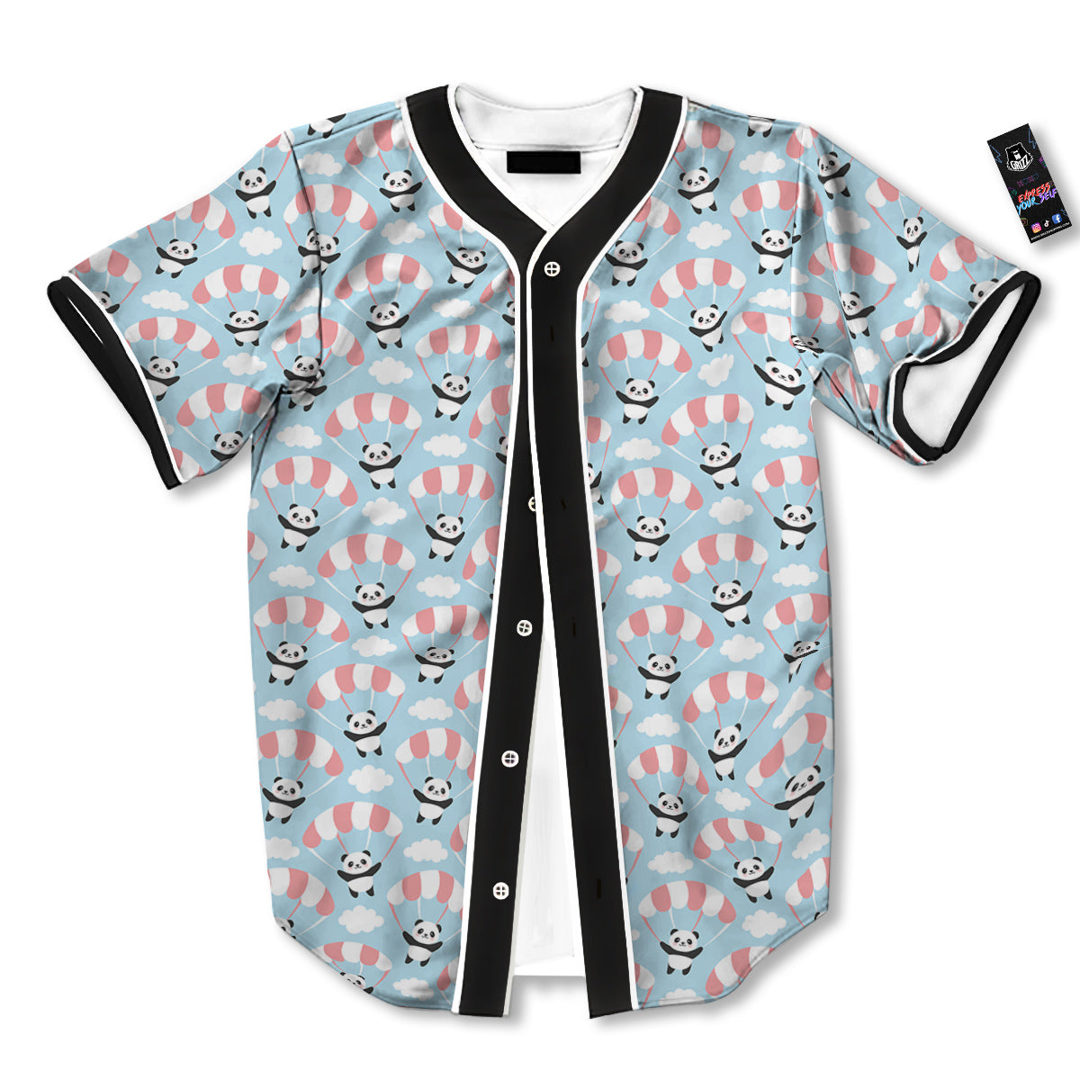 Parachute And Cute Panda Print Pattern Baseball Jersey-grizzshop