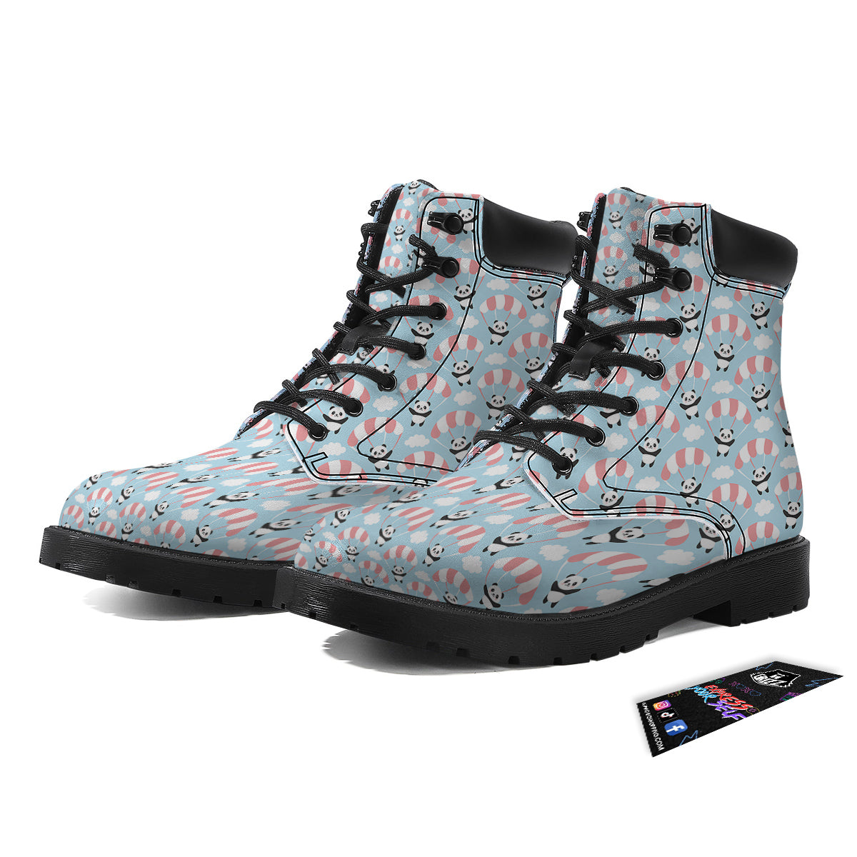 Parachute And Cute Panda Print Pattern Boots-grizzshop